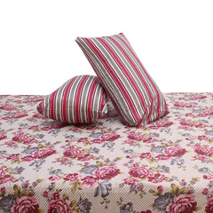 Pink Floral Double Bed Sheet Set – Soft Cotton Blend Fabric with Matching Pillow Covers, Elegant Rose Print Design