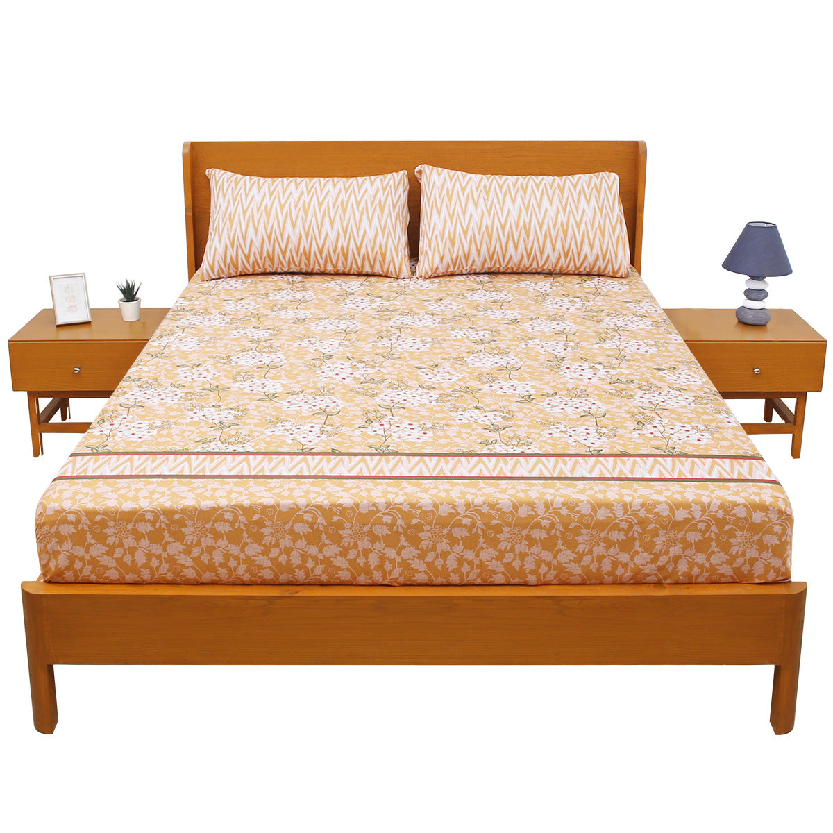 White Floral Double Bed Sheet  90x96 - Habitt