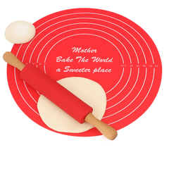 Non-Stick Silicone Baking Sheet with Wooden Handle Rolling Pin – Dough Mat Set