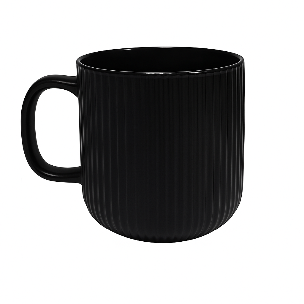 360ML Ribbed Ceramic Mugs – Black & Grey