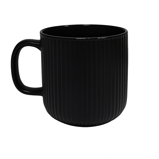 360ML Ribbed Ceramic Mugs – Black & Grey