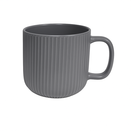 360ML Ribbed Ceramic Mugs – Black & Grey