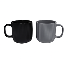 360ML Ribbed Ceramic Mugs – Black & Grey