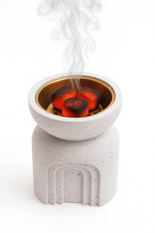 Minimalist Concrete Incense Burner – White with Gold Bowl