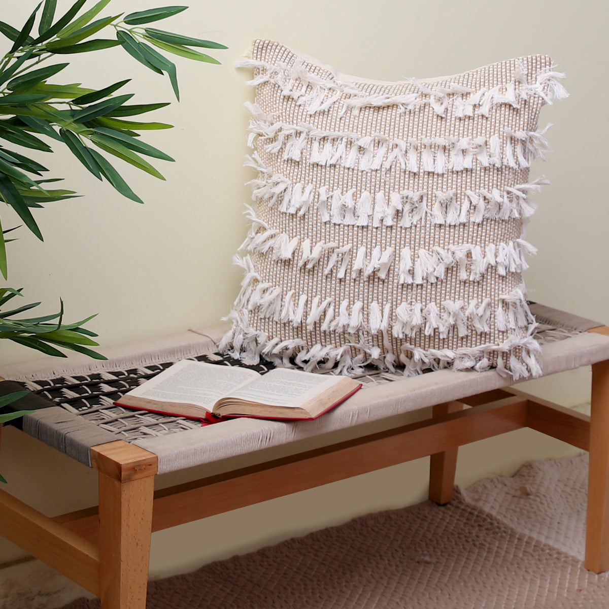 Brown Tassel Cushion Cover 20x20