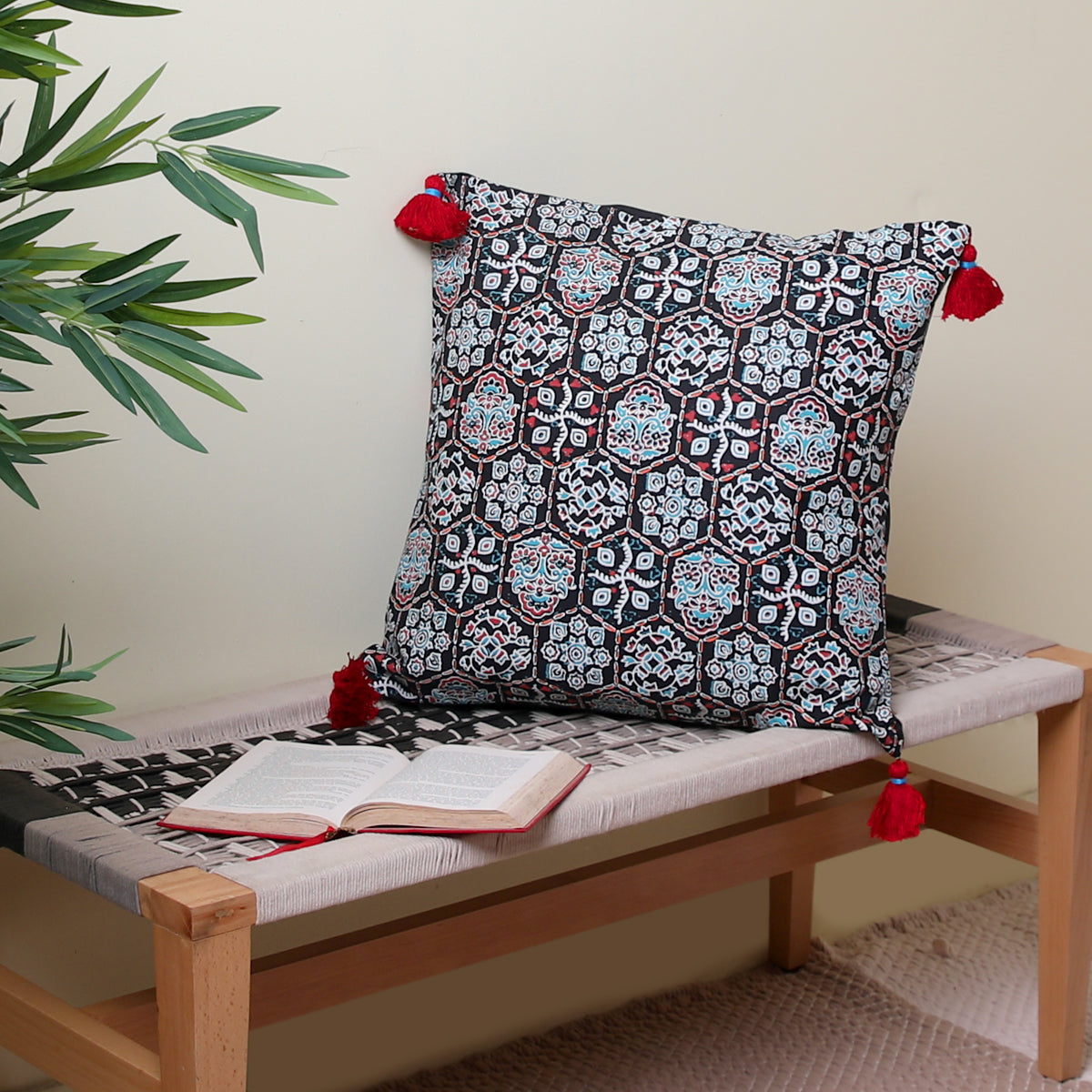 Denim Ethnic Cushion Cover 20x20"