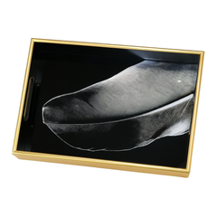 2 Pcs Glass Tray Set – Black Leaf Design with Golden Frame