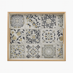 2 Pcs Glass Tray Set – Moroccan Tile Design with Golden Frame