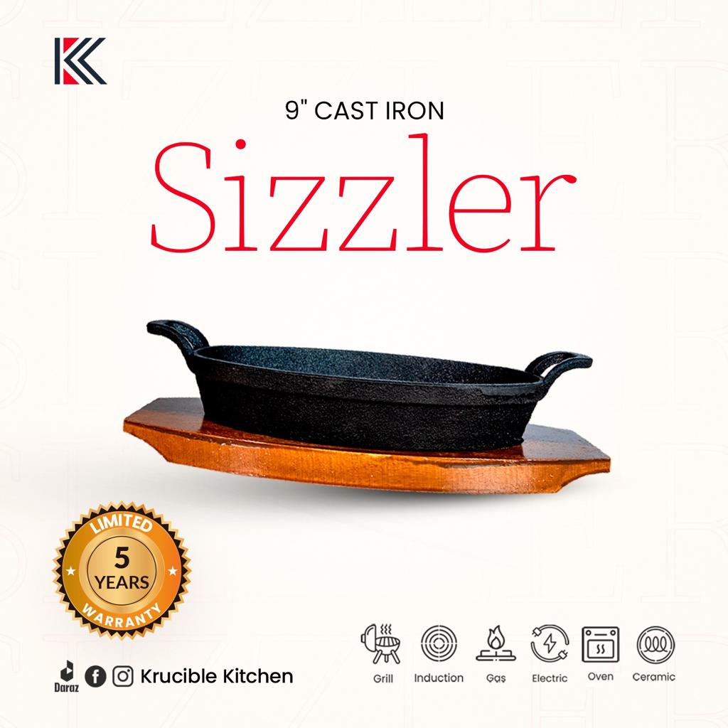 Krucible Kitchen Cast Iron Sizzler 9" Hotplate Naturally Non Stick Seasoned