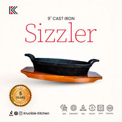 Krucible Kitchen Cast Iron Sizzler 9" Hotplate Naturally Non Stick Seasoned