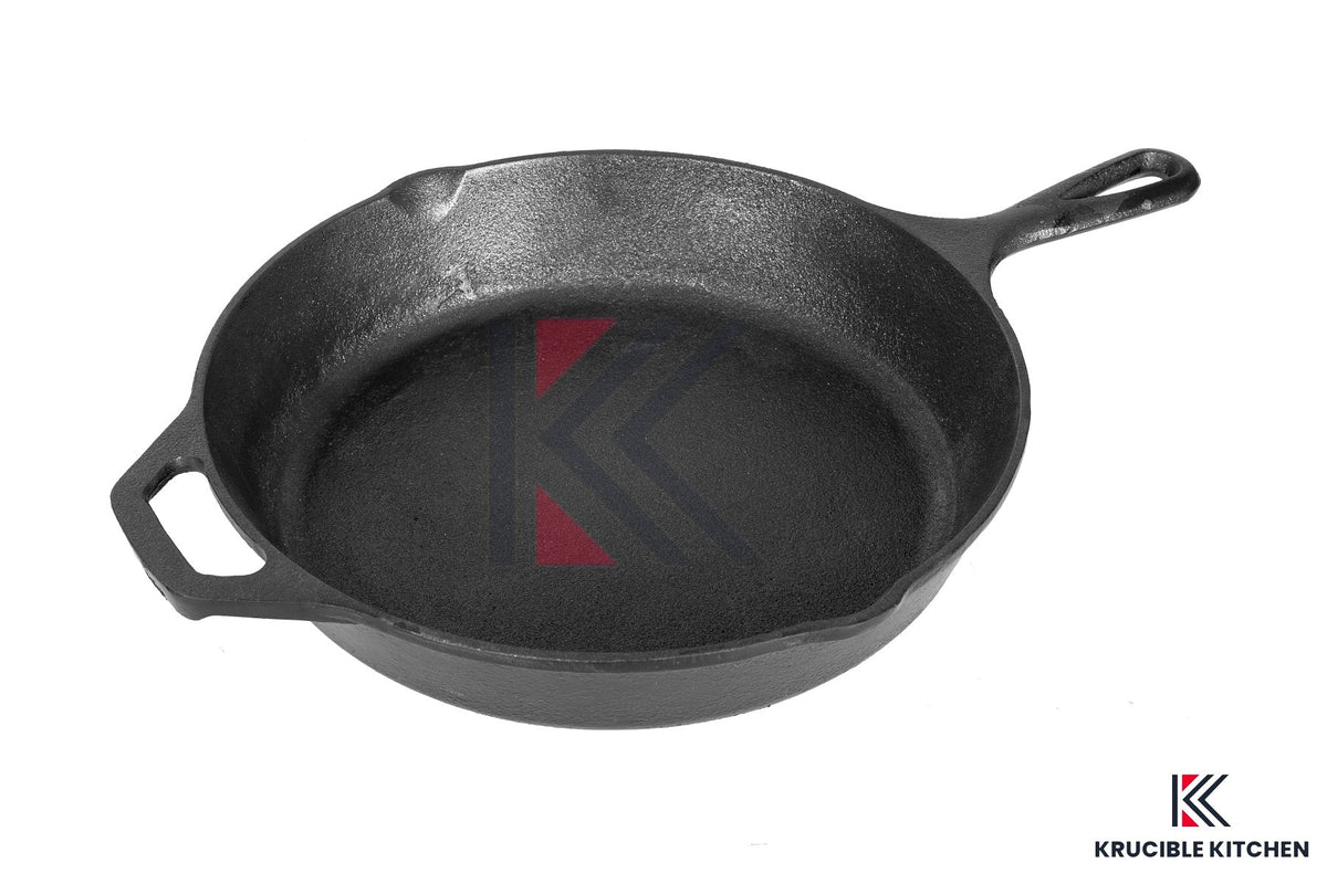 Cast Iron Skillet 10 Inch (25 CM) Naturally Non Stick, Seasoned. Krucible Kitchen, Frying Pan