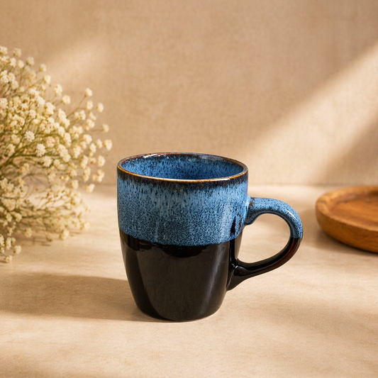Dual Tone Blue & Black Coffee Mug – Textured Ceramic Tea & Coffee Cup - Habitt
