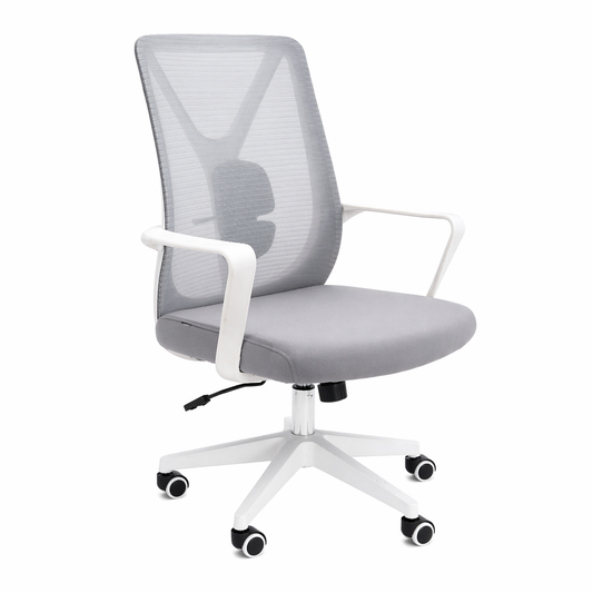 Valas Grey Executive Office Chair – Ergonomic Mesh Back Fabric Seat with Adjustable Swivel & Lumbar Support - Habitt