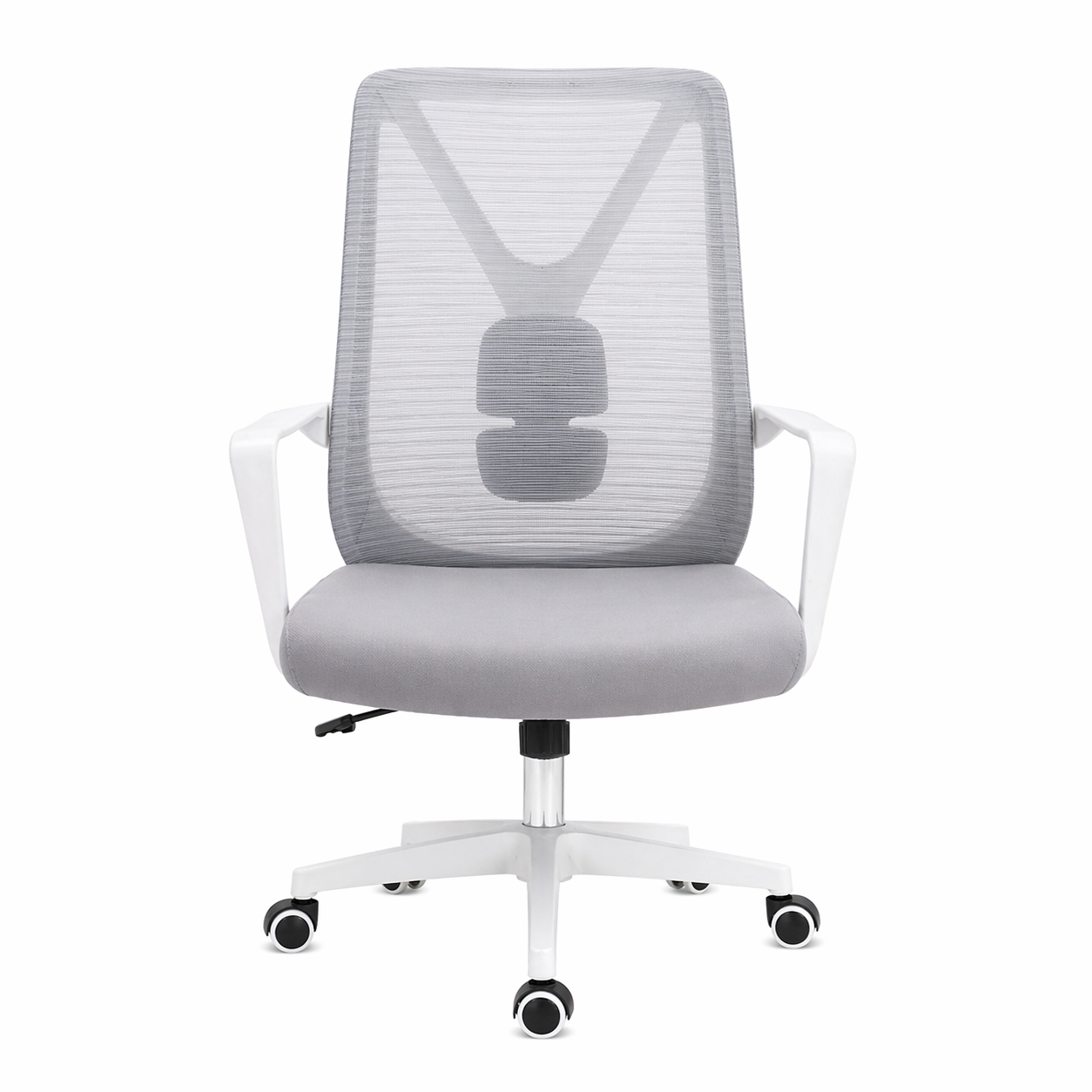 Valas Grey Executive Office Chair – Ergonomic Mesh Back Fabric Seat with Adjustable Swivel & Lumbar Support - Habitt