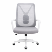 Valas Grey Executive Office Chair – Ergonomic Mesh Back Fabric Seat with Adjustable Swivel & Lumbar Support - Habitt
