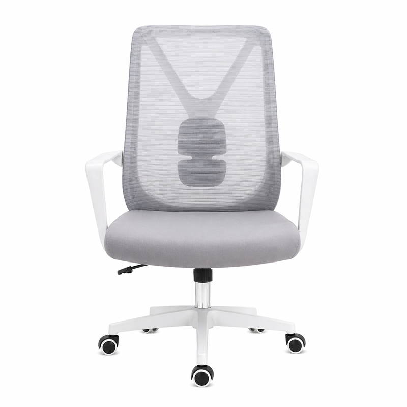 Valas Grey Executive Office Chair – Ergonomic Mesh Back Fabric Seat with Adjustable Swivel & Lumbar Support - Habitt