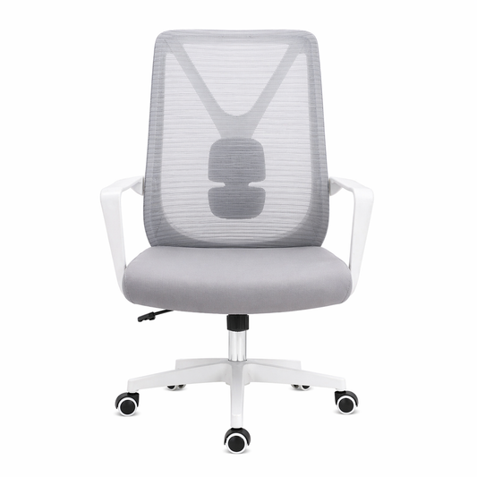 Valas Grey Executive Office Chair – Ergonomic Mesh Back Fabric Seat with Adjustable Swivel & Lumbar Support - Habitt