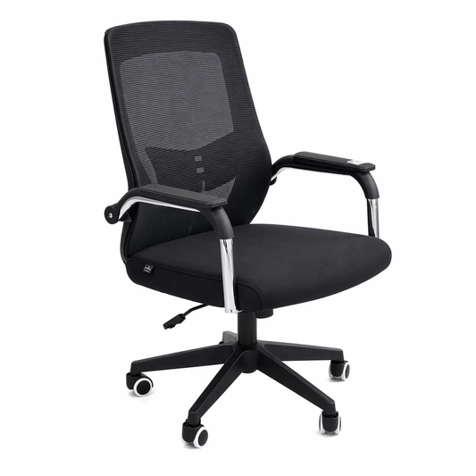 Grafton Black Executive Office Chair – Ergonomic Mesh Back Fabric Seat with Lumbar Support & Swivel Base - Habitt