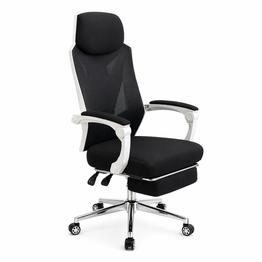 Taurus White Executive Office Chair – Ergonomic Mesh Back with Headrest, Cushioned Seat & Adjustable Features - Habitt