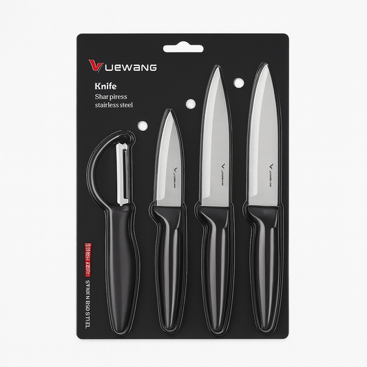 4-Piece Stainless Steel Kitchen Knife & Peeler Set – Black Handle