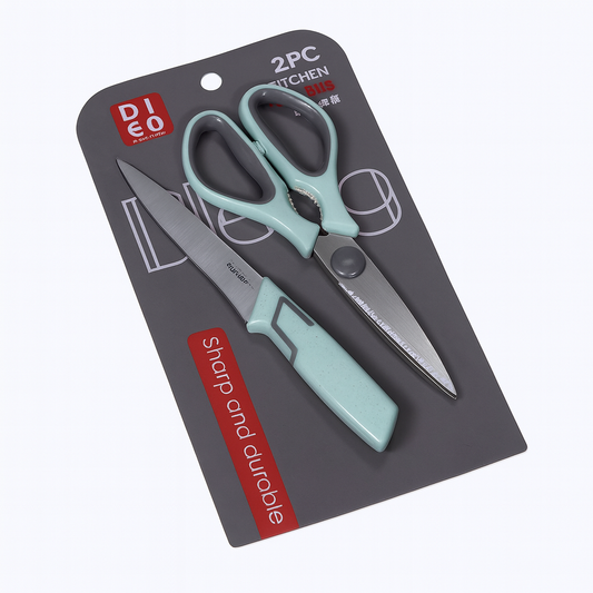 2-Piece Kitchen Knife & Scissor Set – White, Green, Pink