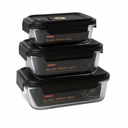 Glass Storage Box Set with Black Airtight Lids – 630ml, 1000ml, 1500ml - Habitt
