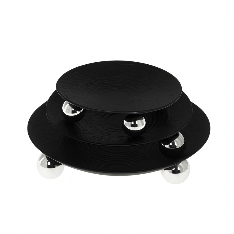 1 Pc Round Iron Tray – Black Finish with Silver Ball Stands - Habitt
