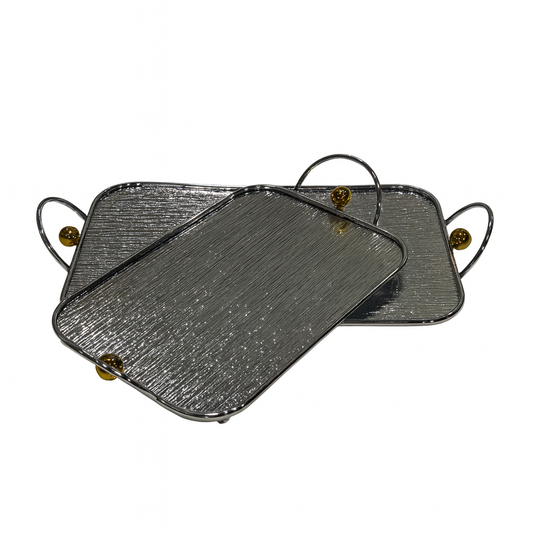 Iron Serving Tray – Silver Finish with Handles (Available in 2 Sizes)