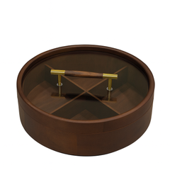 Round Wooden Dry Fruit Box – Glass Lid with Golden Handle