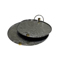 Round Iron Serving Tray – Silver Finish with Handles (Available in 2 Sizes)