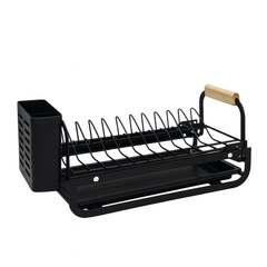 Metal Plate Rack – Black with Wooden Handle