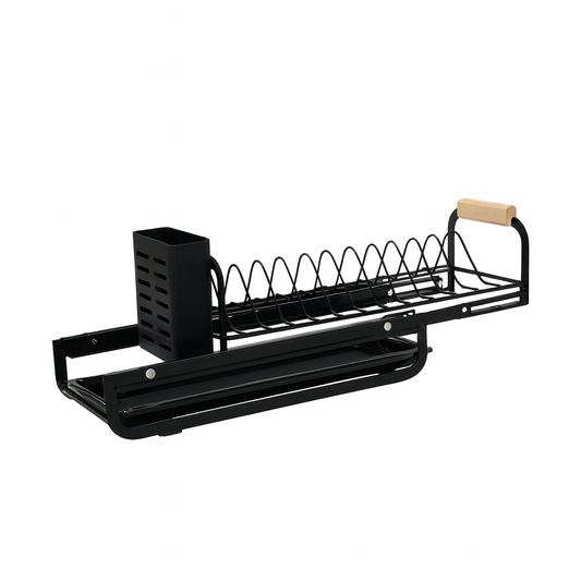 Metal Plate Rack – Black with Wooden Handle
