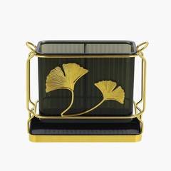 2 in 1 Napkin Cutlery Holder – Green Acrylic with Golden Frame