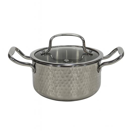 Stainless Steel Cooking Pot with Glass Lid – 16cm (Silver Finish)