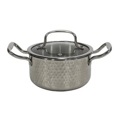 Stainless Steel Cooking Pot with Glass Lid – 16cm (Silver Finish)