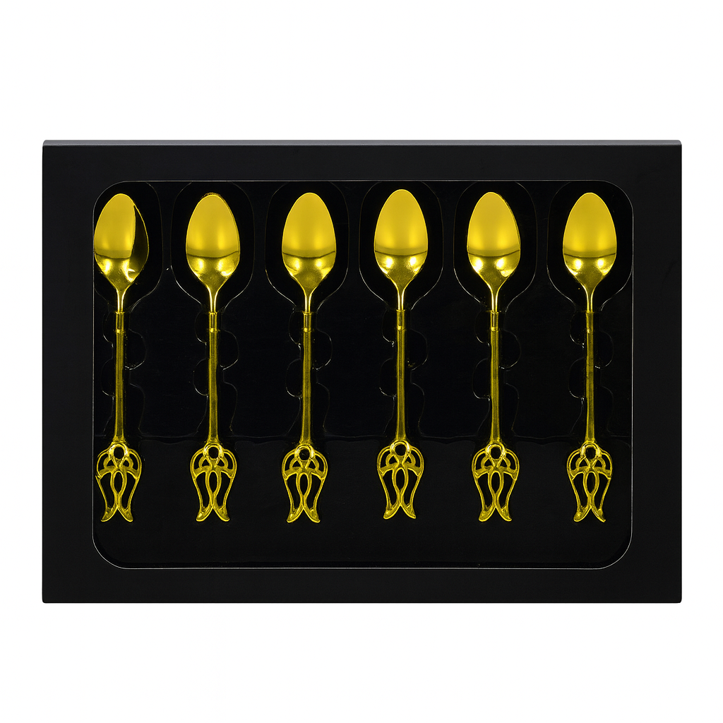 6 Pcs Golden Spoon Set – Crown Handle Design