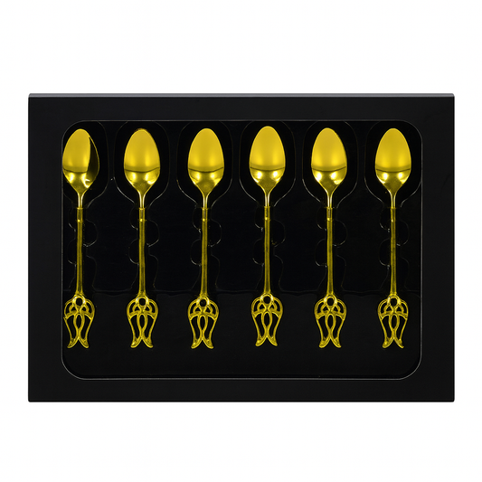 6 Pcs Golden Spoon Set – Crown Handle Design