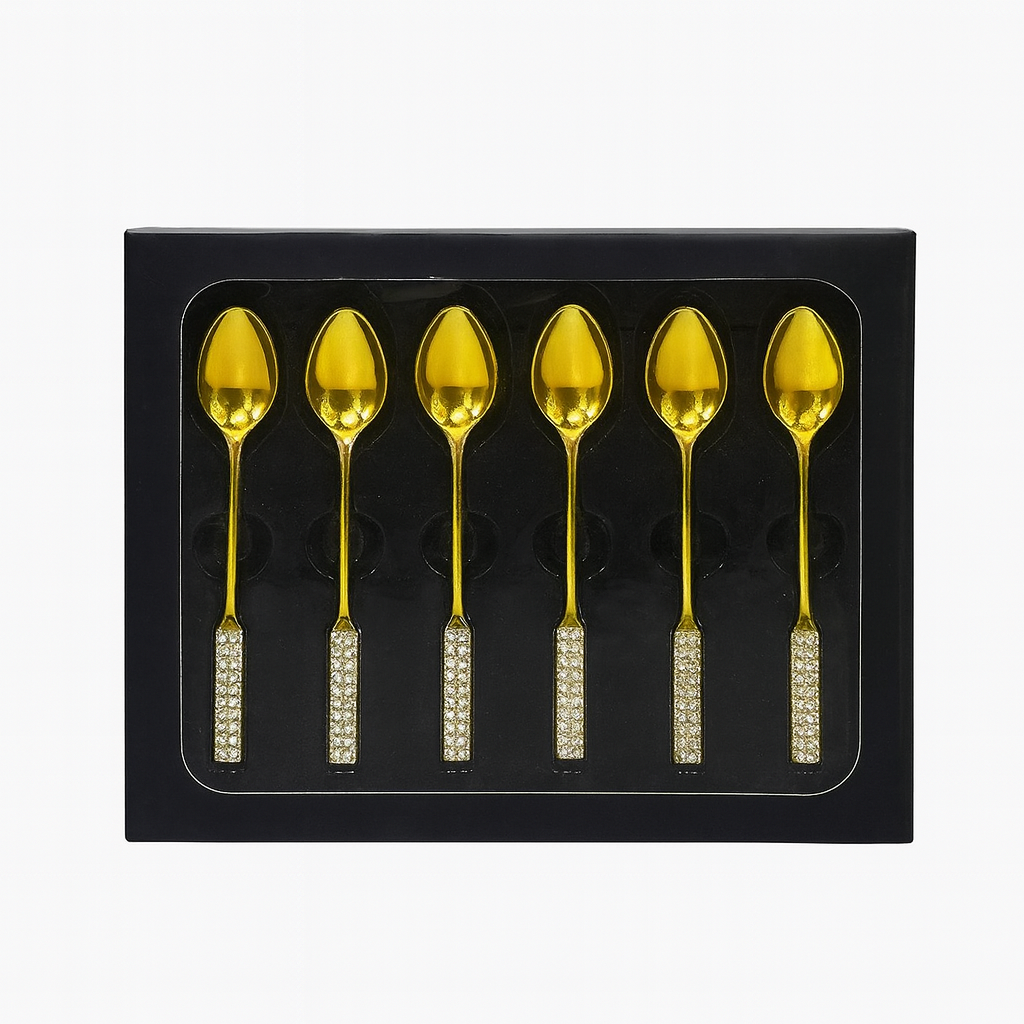 6 Pcs Golden Spoon Set – Crystal Handle Design