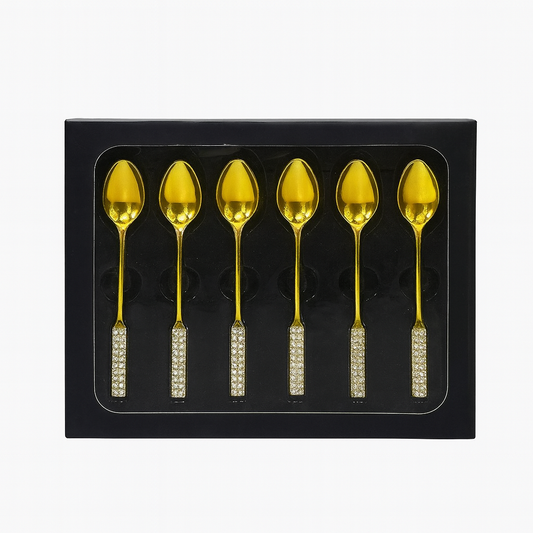6 Pcs Golden Spoon Set – Crystal Handle Design