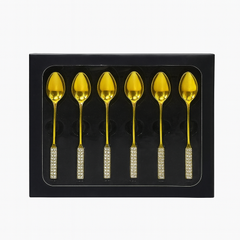 6 Pcs Golden Spoon Set – Crystal Handle Design