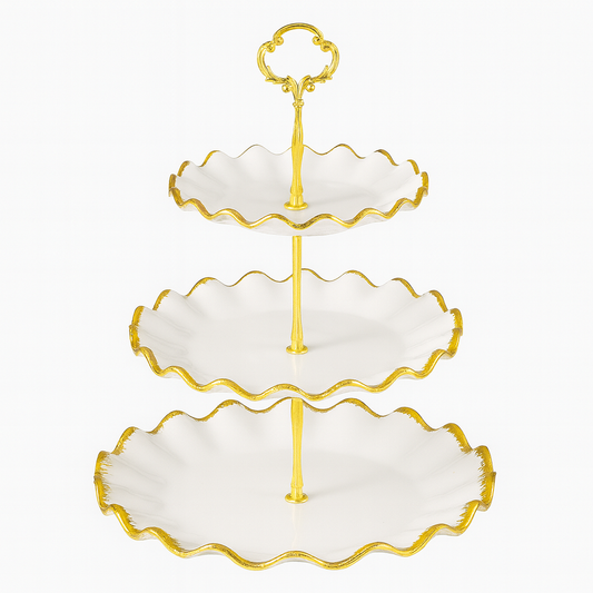 Super Dine 3 Tier – White & Gold Finish