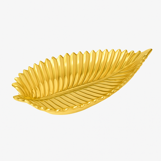 Super Dine Gold Leaf-Shaped Serving Tray – Decorative Flat Dish