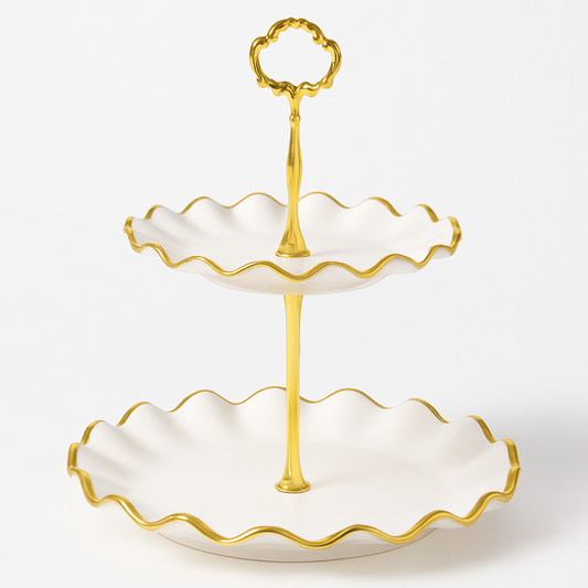 Super Dine 2-Tier White & Gold Dessert Stand – Elegant High-Tea Server