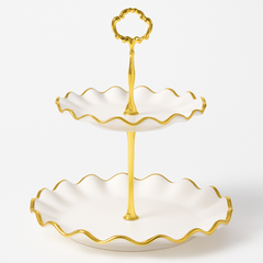 Super Dine 2-Tier White & Gold Dessert Stand – Elegant High-Tea Server