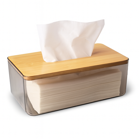 Clear Acrylic Tissue Box with Bamboo Lid – Modern Tissue Dispenser for Home & Office