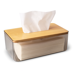 Clear Acrylic Tissue Box with Bamboo Lid – Modern Tissue Dispenser for Home & Office