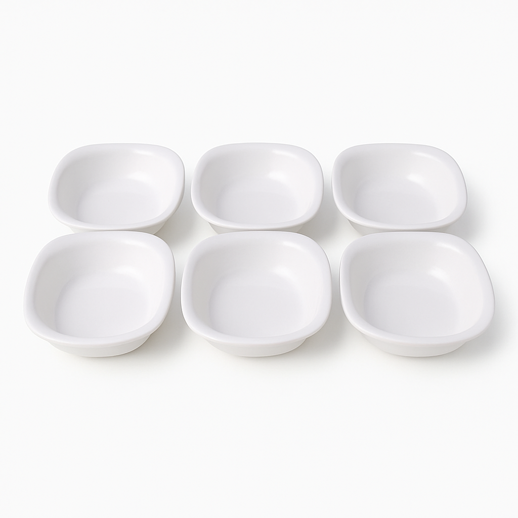 6PCS Solecasa White Square Ceramic Bowl Set – Minimalist Snack & Dip Bowls