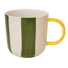 480ML Striped Ceramic Mug – Yellow, Green, or Red Variant with Dual Tone Handle