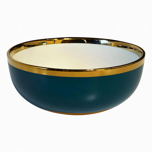 400ML Blue Ceramic Bowl with Golden Rim | Premium Serving Bowl for Snacks & Desserts
