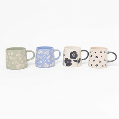 450ML Floral Ceramic Mug – Blue, Grey, and White Variants with Black & White Flower Prints